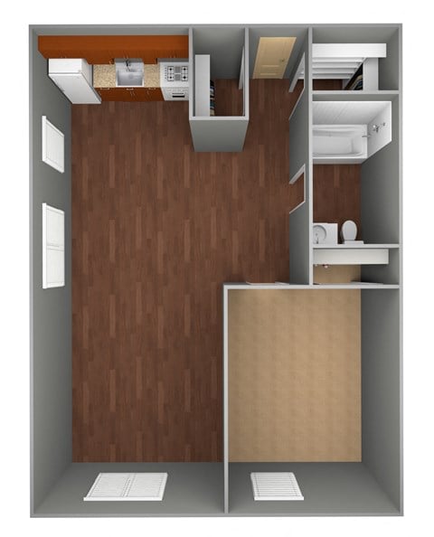 Floor plan for 1 bed, 1 bath, 600 sqft